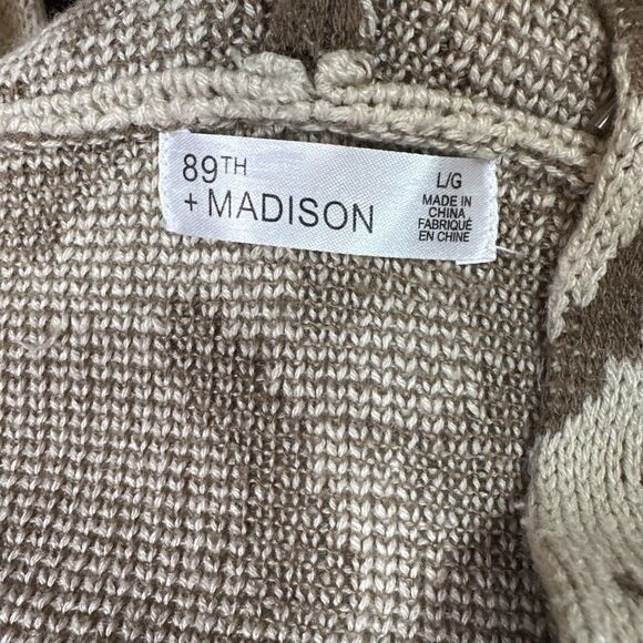 89th & Madison Women’s Large Brown Leopard Print Long Sweater Cardigan Duster - Picture 3 of 10